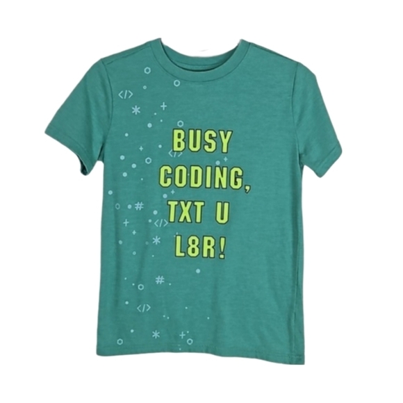 Kids Short Sleeve Casual Tee Busy Coding Txt U L8R Graphic Tshirt, M - Picture 1 of 5